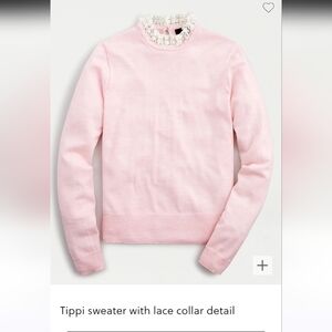 J.Crew Pink Tippi Sweater with Lace Collar 100% Merino Wool Size Medium NWOT